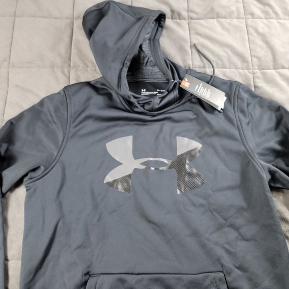 Under Armour Mens Large Black Big Logo Hoodie Graphic Print Long Sleeve - Picture 4 of 10